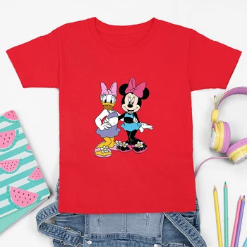 Футболки для малышей с Минни и Дейзи, футболка с коротким рукавом и круглым вырезом для девочек, детская футболка с классическим мультфильмом Disney, Прямая поставка