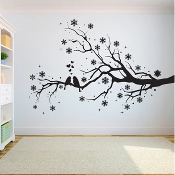 Наклейка на стену в виде дерева, корни дерева жизни, улетающие птицы, домашний декор, листья в виде снежинок A7-008