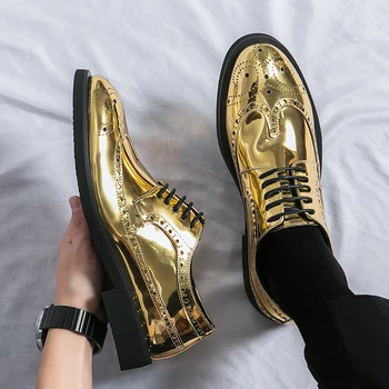 Повседневная обувь для мужчин, обувь больших размеров, модные золотисто-серебряные лоферы, мужские роскошные повседневные кожаные туфли с перфорацией типа 