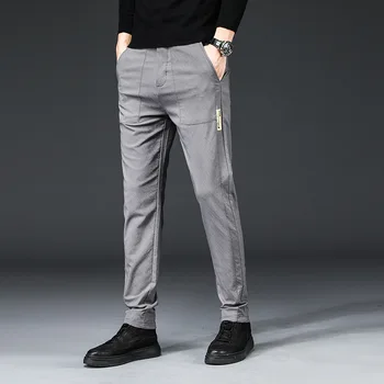 Мужские классические брюки с высокой эластичностью, весенне-осенние повседневные брюки, брюки с высокой талией, деловые повседневные брюки, прямая поставка