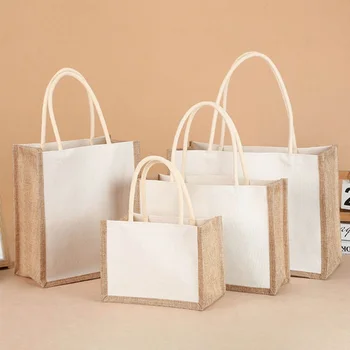 Многоразовая хозяйственная сумка из мешковины и джута, экологически чистая женская повседневная сумка-органайзер для хранения большой емкости