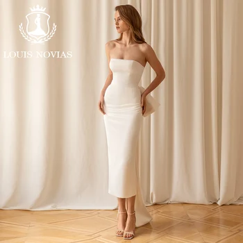 Свадебное платье Русалки LOUIS NOVIAS с бантом Высокого качества 2023, винтажное свадебное платье-труба без бретелек до середины икры, Vestidos De Novia