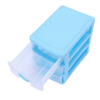 3X Мини-полупрозрачный пластиковый ящик для хранения выдвижного типа (синий, 3 слоя)