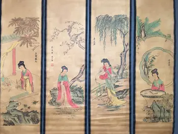 Древнее произведение искусства в традиционном китайском стиле, четыре талантливые женщины из Чэнь Шаомэй для художественных плакатов, картин со свитками из цельного дерева.