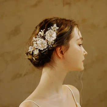 Золотая свадебная заколка для волос с цветочным узором, расческа для волос, заколка для волос с цветочным узором для невесты