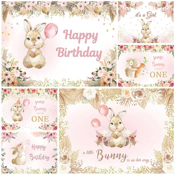 Пользовательское имя Фон для фотосъемки Цветочный Кролик Вечеринка по Случаю Дня Рождения Кролик Воздушные шары Украшение Фон в богемном стиле Фотостудия