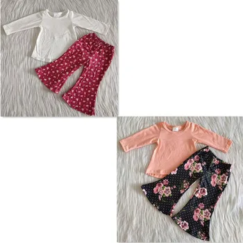 Оптовая продажа ODM OEM Детская одежда из двух частей, Осенняя одежда для малышей, Комплекты с цветами для девочек