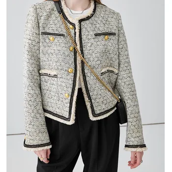 Твидовый жакет, женское осеннее короткое пальто, Французский Небольшой аромат, Стиль, Темперамент, Чувство дизайна, Изящные Особые женские куртки 2023 года 