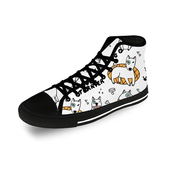 Животное Бультерьер, Мультяшная собака, повседневная ткань, Модная парусиновая обувь с 3D принтом, мужские И женские легкие Дышащие кроссовки