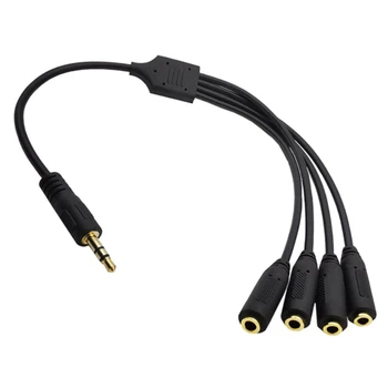 Высококачественный 3,5-мм разветвитель микрофона и кабеля от 1 до 4 способов TRS, 3 0ole / 2 кольца, от мужского до 4 X женского разветвителя кабеля