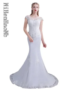 Белые свадебные платья Русалки с прозрачным вырезом и короткими рукавами, с открытой спиной, новое платье для невесты