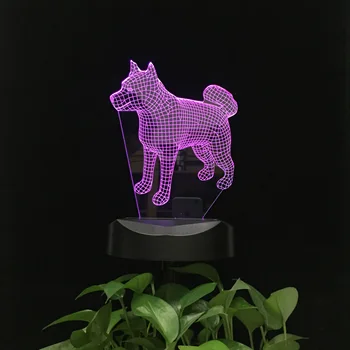 Симпатичная Собака Хаски Солнечная Энергия 3D Светодиодный Ночник IP67 Водонепроницаемое Ландшафтное Освещение Открытый Настольный Ночник для Двора, Сада, Газона