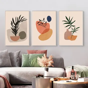 Плакат с абстрактными растениями и листьями в стиле Бохо, минималистичный, в скандинавском стиле, Винтажный принт, настенное искусство, холст, картины для декора гостиной
