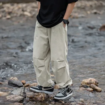 Мужские весенне-летние свободные брюки с прямыми штанинами с двойным коленом, унисекс, американское ретро, 360 г, плюс размер, Регулируемые брюки с открытыми штанинами
