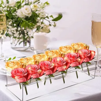Акриловая Прямоугольная ваза для цветов, Цветочное украшение для обеденного стола, Акриловая ваза, украшение для домашней свадебной столовой, Ваза для цветочных горшков