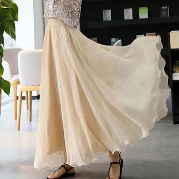 Элегантная женская однотонная темпераментная юбка, летняя модная универсальная эластичная шифоновая юбка с высокой талией, женская одежда