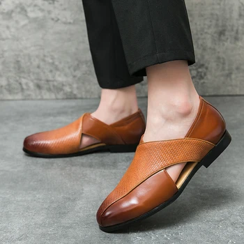 Мужские сандалии ручной работы 2023, Летние Удобные Новые уличные сандалии Zapatos Para Hombre, Кожаные сандалии для мужской обуви