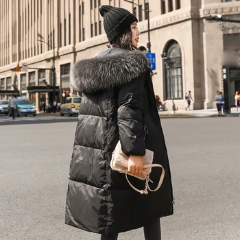 Женская двусторонняя пуховая длинная куртка, зимнее пальто с капюшоном из белого утиного пуха, теплые парки, Зимняя верхняя одежда высокого качества Плюс Размер