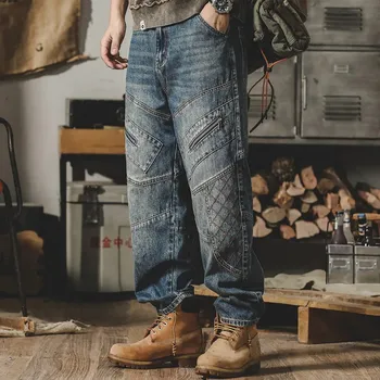 Джинсы-карго в клетку, модная уличная одежда в стиле харадзюку, мешковатые джинсовые штаны-шаровары, высококачественный уникальный жан люксового бренда