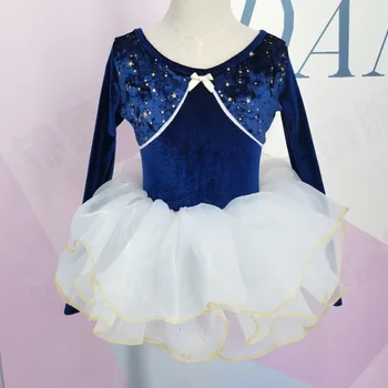 Удобная бархатная танцевальная юбка с длинными рукавами из двух частей высококачественной ткани, детская танцевальная одежда для танцев с высокой эластичностью