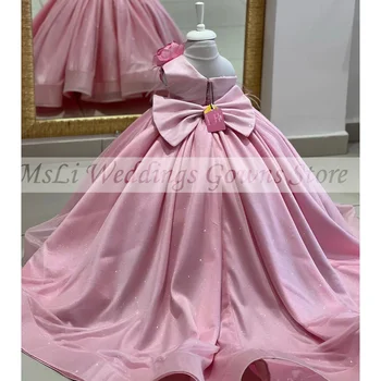 Новые Розовые Платья с цветочным узором Для девочек, Платье принцессы на крестины, Бальные Платья для свадебной вечеринки, Платье на день рождения, сшитое на заказ