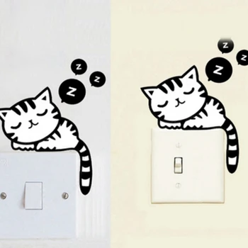 Съемная наклейка на стену Наклейка на выключатель серии Sleepy Cat Гостиная Спальня Ванная комната Наклейка на стену по желанию