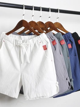 Мужские повседневные однотонные короткие брюки с завязками, удобные хлопчатобумажные льняные шорты для бега, мужская одежда для спортзала