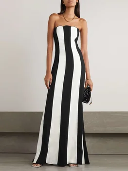 BEVENCCEL 2023, новое женское платье в черно-белую полоску, сексуальное облегающее длинное бандажное платье без бретелек, элегантное вечернее платье для вечеринки знаменитостей