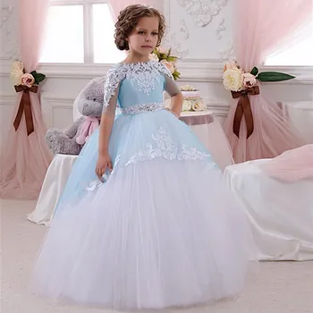 Вечернее платье принцессы с цветочным узором для девочек, кружевные аппликации, свадебные платья для выпускного вечера, платье-пачка для малышей, платье для причастия для маленькой девочки
