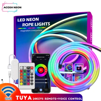 Неоновые веревочные фонари Smartlife Работают с Alexa 12V 5M/16,2 фута RGB Неоновая лента освещения с синхронизацией музыки, меняющая цвет игровых ламп
