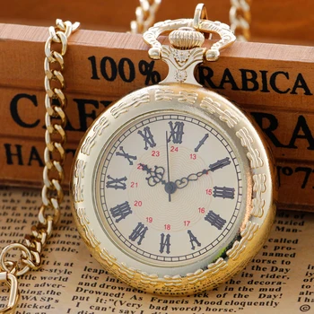 Золотые Римские Цифровые карманные часы, Персонализированное винтажное ожерелье в стиле стимпанк, кварцевые карманные часы с цепочкой, Часы-брелок Унисекс.
