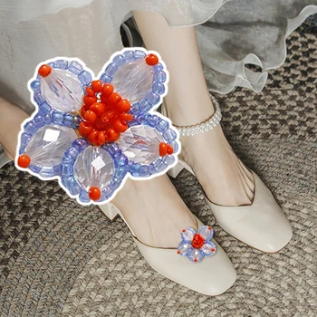 2 шт. Свадебные туфли-лодочки, зажимы для обуви, Плетеные бусины, Цветочное украшение для обуви, Съемная обувь, аксессуары 