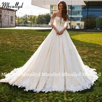 Mbcullyd Дизайн Романтическое свадебное платье трапециевидной формы с открытой спиной 2023, Роскошное свадебное платье принцессы на бретельках с бисером и цветами
