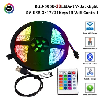 USB 5V LED Strip Light RGB 5050 Wifi Control Гибкая Ламповая Лента 1М 2М 3М 4М 5М LED TV Ambilight Light Kit Настольная Подсветка Tuya