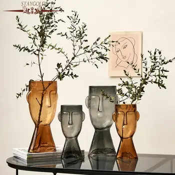 Креативная стеклянная керамическая ваза с человеческим лицом, аватар в стиле ретро, простая ваза для цветов, современный офис, гостиная, спальня, украшение дома