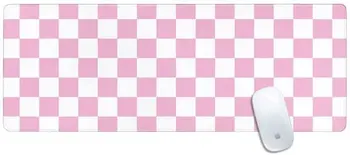 Шахматная доска Розово-Белый Дизайн Шахматной доски 31,5 x 11,8 Большой Игровой Коврик Для Мыши с Прошитыми Краями Клавиатура Настольный Коврик для дома