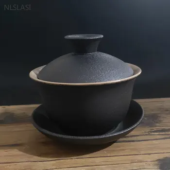 чайная чашка Gaiwan из черной керамики объемом 150 мл, Бытовые Чайные чашки ручной работы с крышкой, Фарфоровая посуда на заказ, Портативный чайник для заварки чая