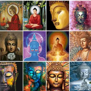 картины Будды, художественная роспись на холсте, сделай сам, масляная краска по номерам, набор красок по номерам, декор стен, семь настенных искусств