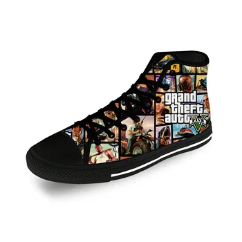 Игра GTA 5 Grand Theft Auto, повседневная забавная ткань с 3D принтом, модная парусиновая обувь с высоким берцем, мужские Женские легкие дышащие кроссовки