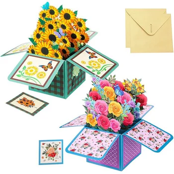 2 шт Открытка с розами из семян подсолнечника на День матери, 3D конверт с букетом На День матери, подарки для мам