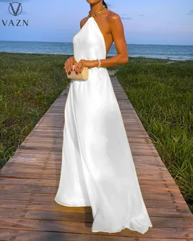 VAZN 2023 Модное Сексуальное Длинное платье в праздничном стиле, женское платье без рукавов с открытыми плечами, однотонное платье Lady Dew длиной до пола сзади