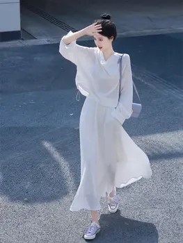 Новый весенний чай French White Web 2023 Корейская жареная улица, маленький сладкий ветер, платье из двух костюмов