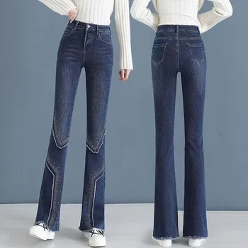 Слегка расклешенные брюки со спадающими плечами, новый весенне-осенний стиль 2023, Универсальные узкие джинсовые брюки-клеш