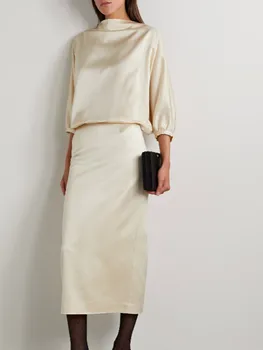 Женское платье средней длины с круглым вырезом в три четверти, Летняя женская мода 2023, Однотонный длинный халат с разрезом на талии, выдалбливают, длинный халат