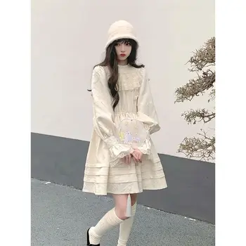 Xgoth 2023 весеннее японское элегантное платье в сказочном стиле с бантом и круглым вырезом, кружевной халат с длинным рукавом, Винтажное Белое Платье для Вечеринки в честь Дня рождения