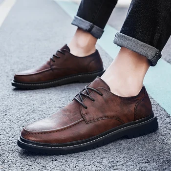 Кожаная мужская обувь, удобные оксфорды на шнуровке, модная повседневная обувь мужского бренда, Официальная удобная обувь ручной работы на плоской подошве, Деловая мужская обувь