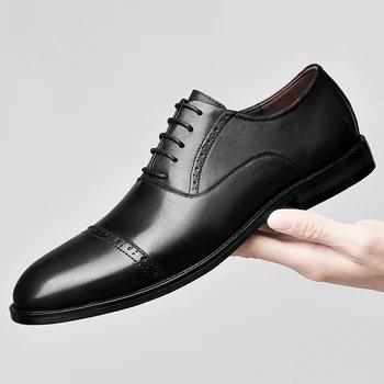 Мужская деловая официальная обувь из натуральной кожи, модельные туфли для свадебной вечеринки, новинка 2023 года