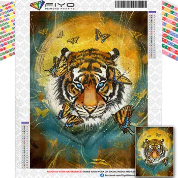 Сделай Сам Алмазная картина Животное Тигр Полная Алмазная мозаика Вышивка 5D Бабочка Стразы Картина Домашний декор Куадрос