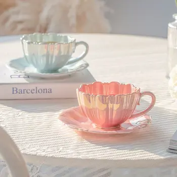 Кофейная чашка с лепестками, набор керамических чашек и блюдец, европейский изысканный послеобеденный чай высокого класса, чашка для цветочного чая, чашка для молока