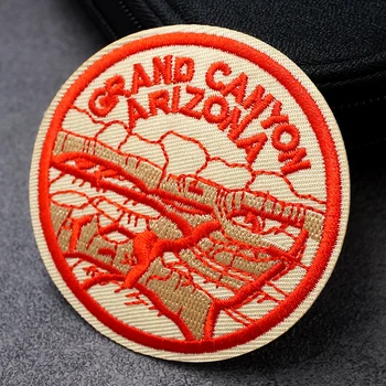 Размер GRAND CANYON: 7,1x7,1 см Тканевые нашивки, вышитая аппликация, швейная одежда, аксессуары для одежды, значки круглого красного цвета